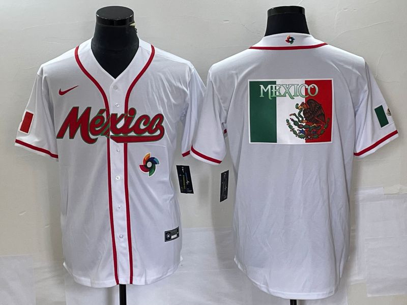 Men 2023 World Cub Mexico Blank White Nike MLB Jersey9->women mlb jersey->Women Jersey